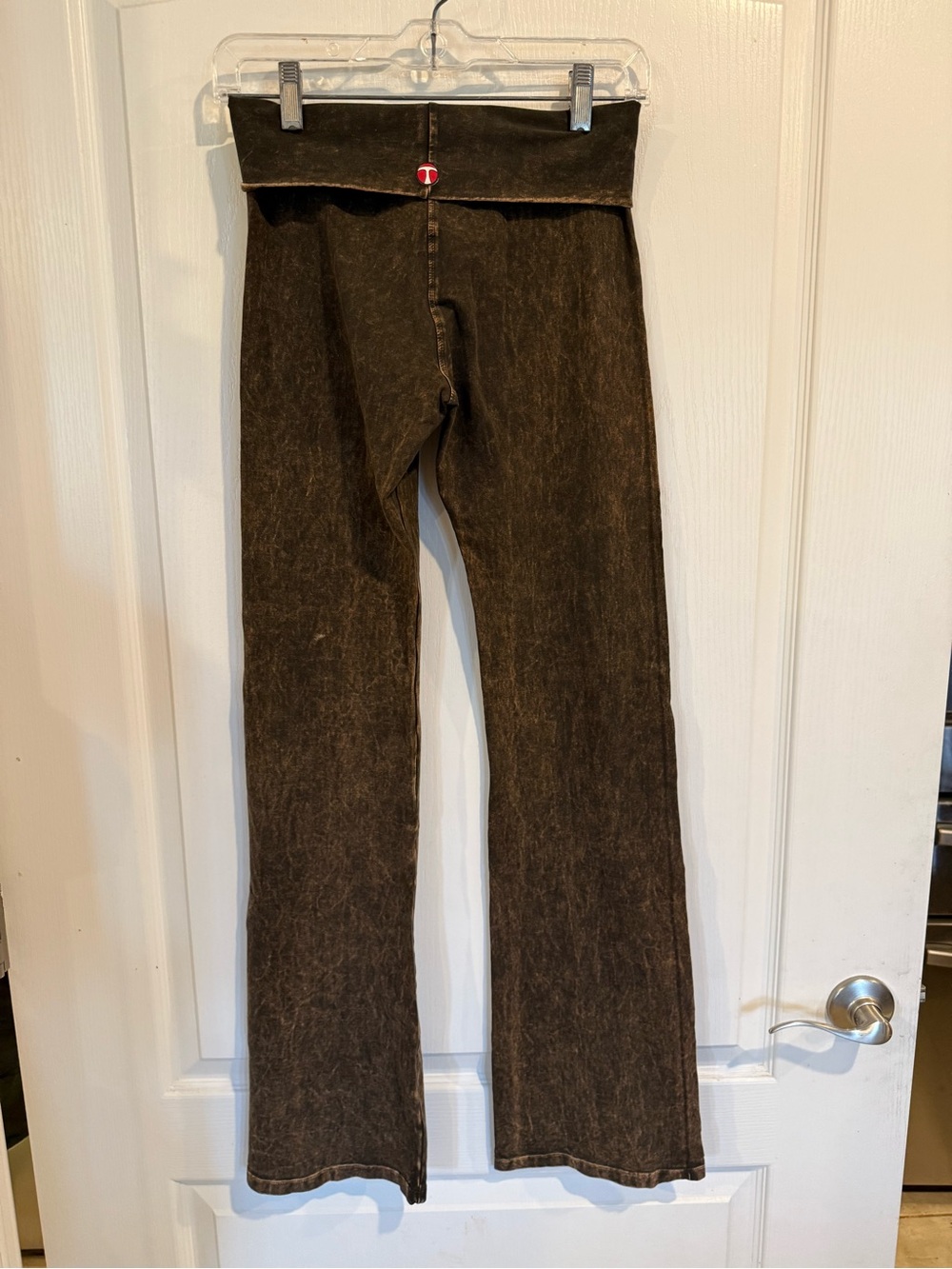 T-Party Fold Over brown Mineral Wash yoga Pilates flare Leggings Womens Sz small - Picture 2 of 6